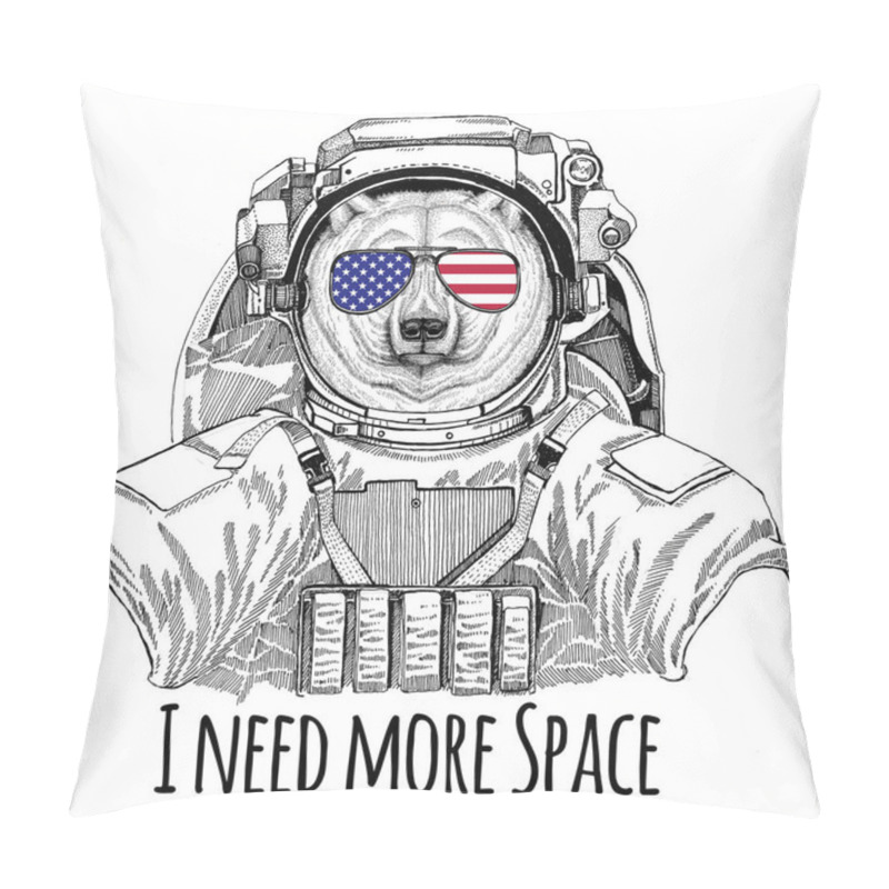 Personality  Usa Flag Glasses American Flag United States Flag Polar Bear Wearing Space Suit Wild Animal Astronaut Spaceman Galaxy Exploration Hand Drawn Illustration For T-shirt Pillow Covers