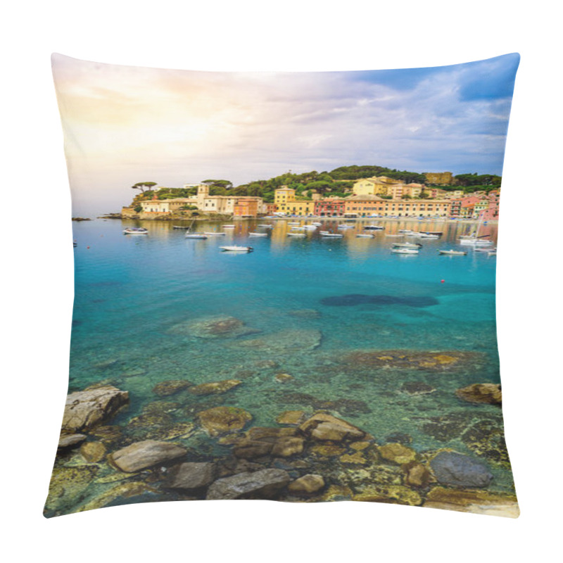 Personality  Sestri Levante - Paradise Bay Of Silence With Its Boats And Its Lovely Beach. Beautiful Coast At Province Of Genoa In Liguria, Italy, Europe. Pillow Covers