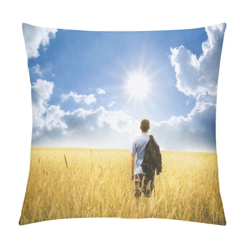 Personality  Man On Yellow Wheat Meadow. Pillow Covers