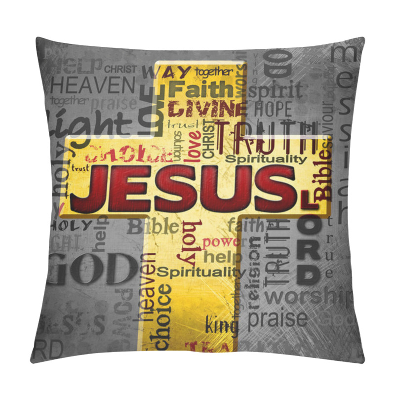 Personality  Jesus Word Cloud,  Easter Grunge Background Pillow Covers