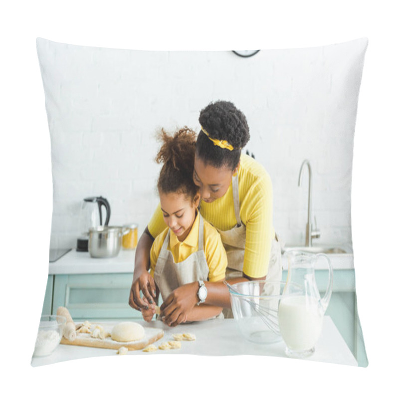 Personality  Happy African American Mother Near Cute Daughter Sculpting Dumplings In Kitchen  Pillow Covers