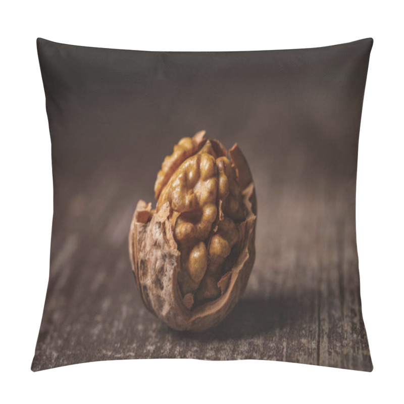 Personality  Close Up View Of Shelled Walnut On Wooden Tabletop Pillow Covers