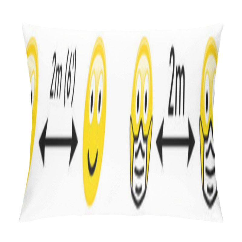 Personality  Social Distancing Emoji - Two Smiling Faces Icons With Arrow And 2m / 6 Feet Text Above. Coronavirus Covid-19 Outbreak Prevention Sign Pillow Covers