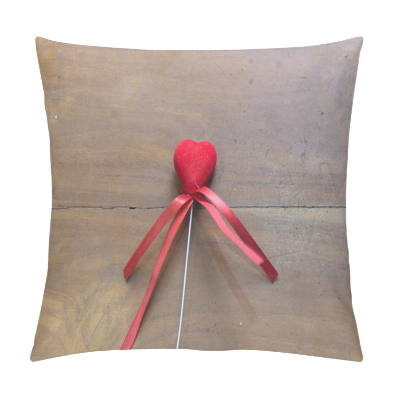 Personality  Minimalistic Composition Of A Red Velvet Heart On A Stick With Ribbon Bows, Set On Rustic Wooden Background. Perfect For Valentine's Day, Love, Romance, Or Gift-themed Projects. Pillow Covers