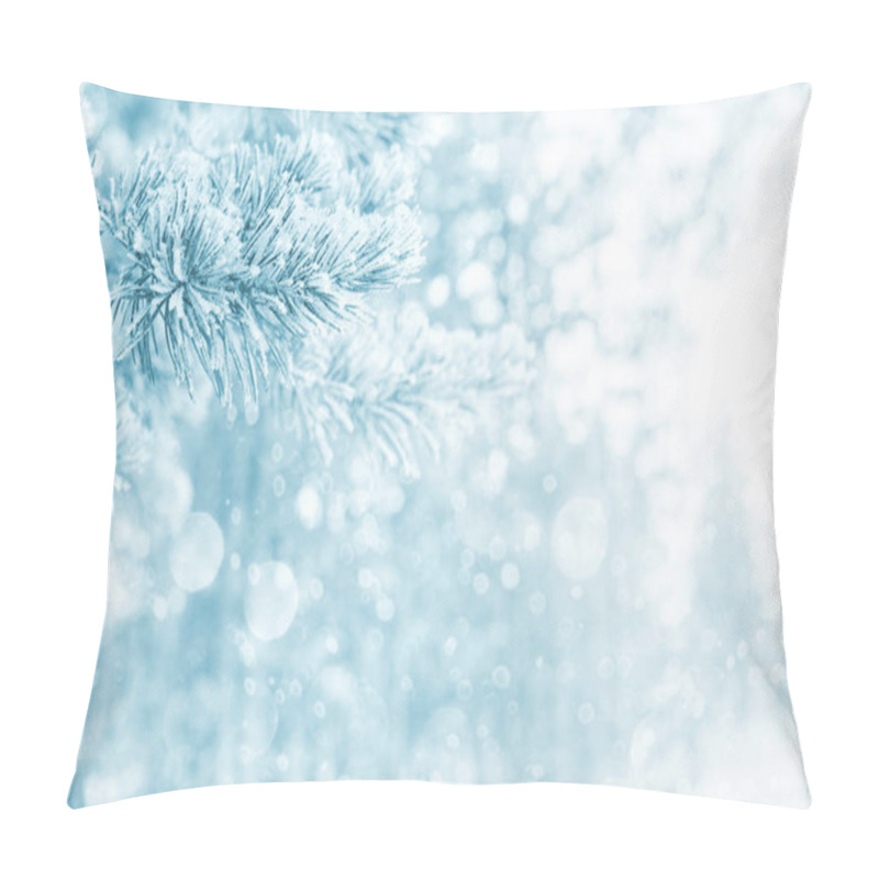 Personality  Bright Winter Background With Snow-covered Pine Trees. Natural Festive Background. Pillow Covers