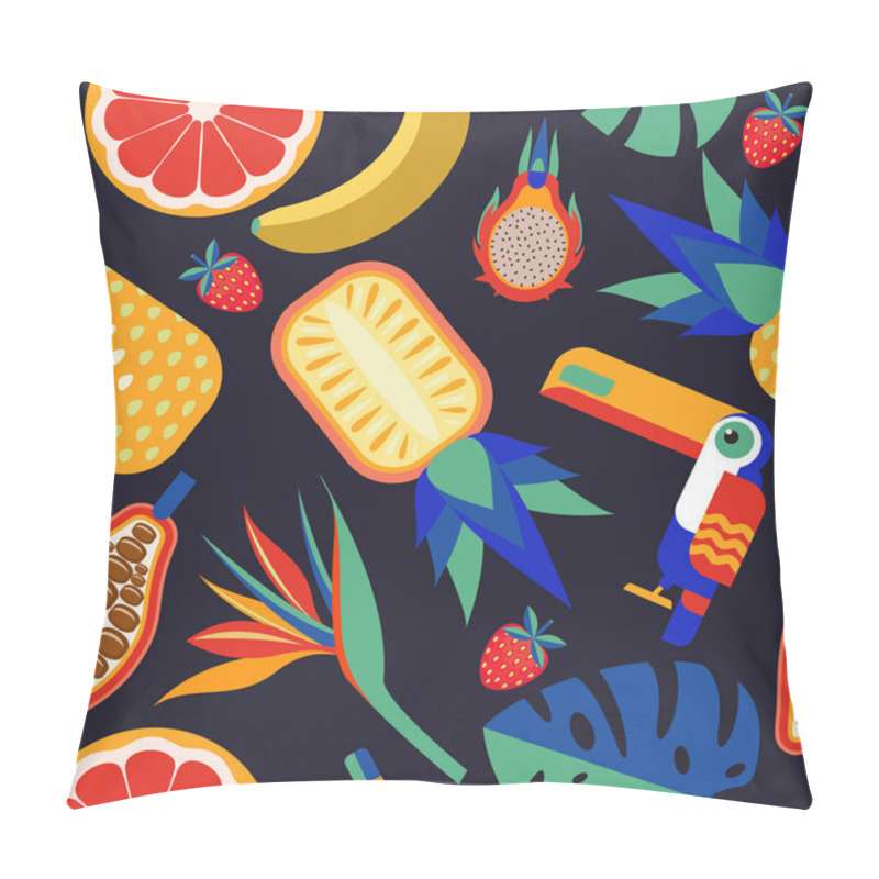 Personality  Seamless Tropical Pattern. Vector Pattern With Tropical Palm Leaves, Exotic Fruit And Birds. Pillow Covers