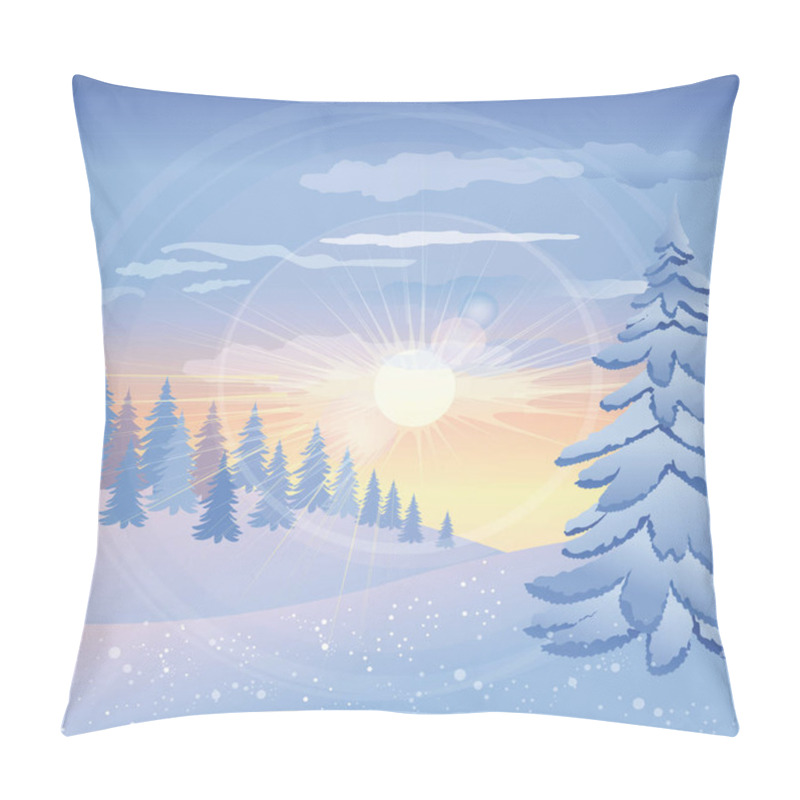 Personality  Beautiful Winter Sunset In Forest Background Pillow Covers