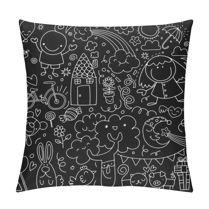 Personality  Collection Of Cute Children's Drawings Of Kids, Animals, Nature, Pillow Covers