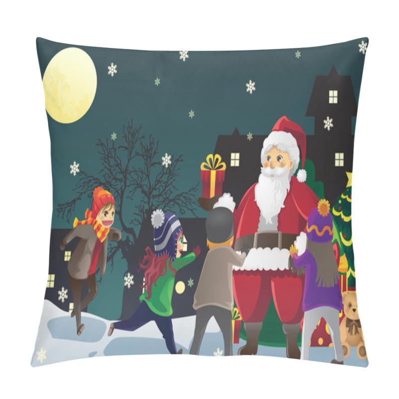 Personality  Santa Claus Giving Out Christmas Presents To Kids Pillow Covers