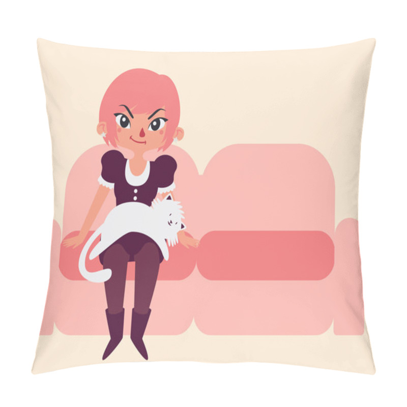 Personality  Cartoon Girl Holding Cat Pillow Covers