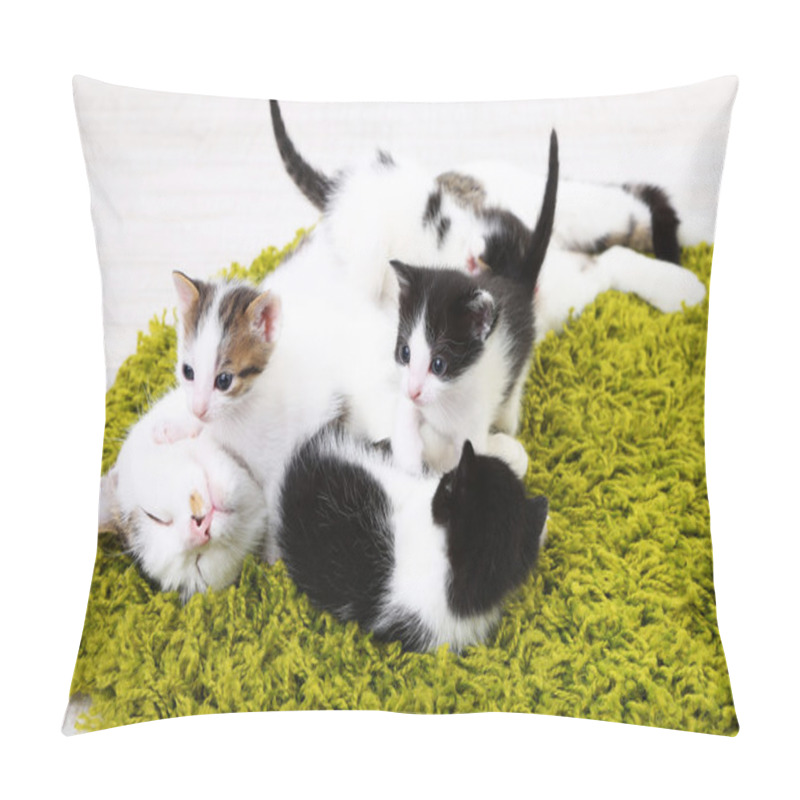 Personality  Cute Mother Cat And Little Kittens Pillow Covers