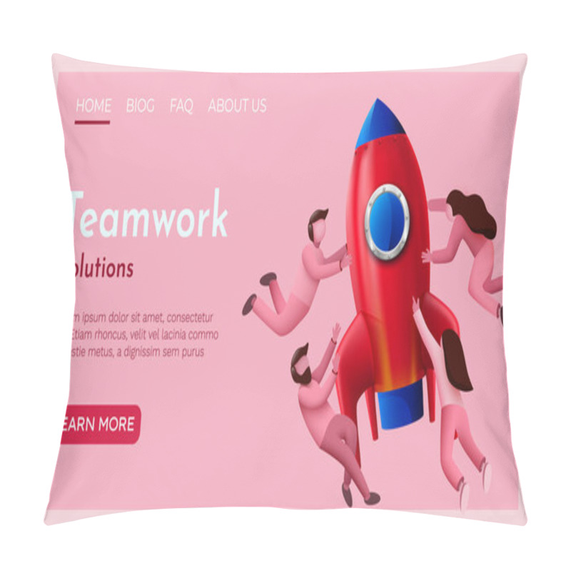 Personality  People Fly Around Launching Rocket. Start Up, Project Launch Or Innovation Concept. Landing Page Website Template. Pillow Covers