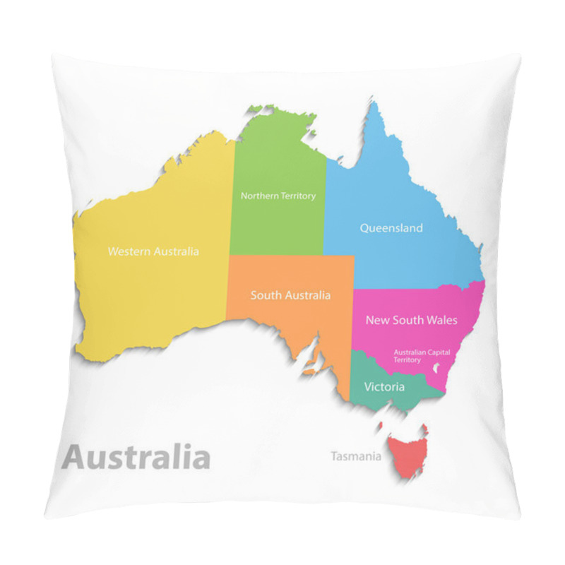 Personality  Australia Map, New Political Detailed Map, Separate Individual States, With State Names, Isolated On White Background 3D Vector Pillow Covers