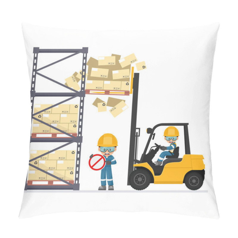 Personality  Do Not Go Under The Forks. Safety In Handling A Fork Lift Truck. Security First. Accident Prevention At Work. Industrial Safety And Occupational Health Pillow Covers