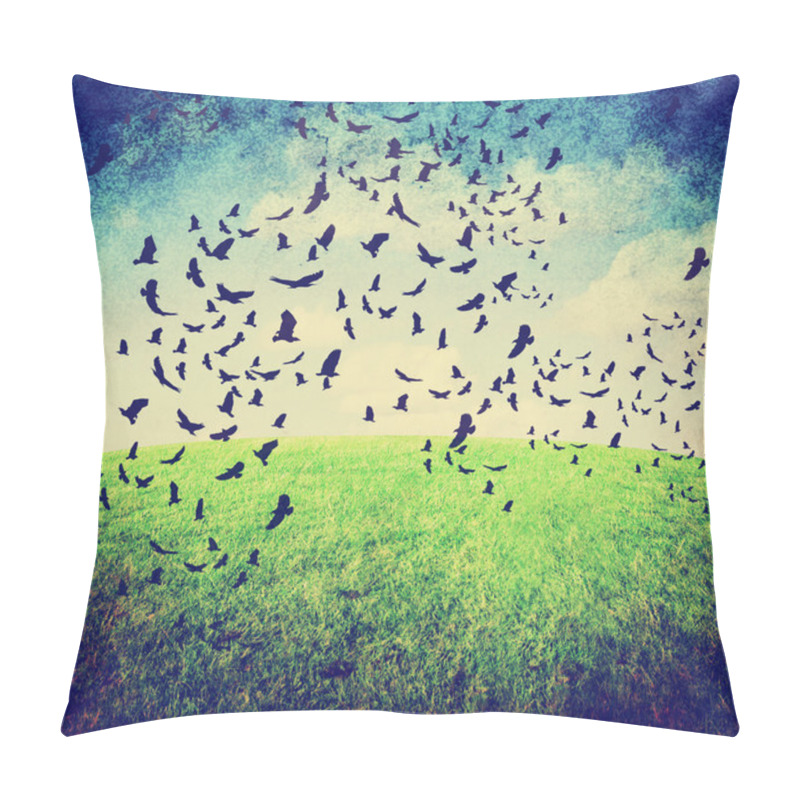 Personality  Birds With Sky And Grass Pillow Covers