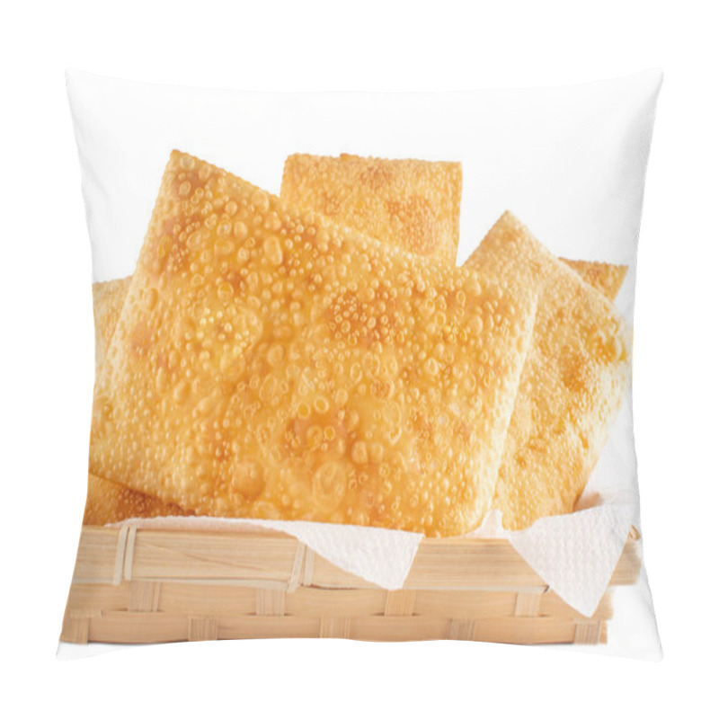 Personality  Fried Pastels, Brazilian Pastel Frito, On A Basket, White Background Pillow Covers