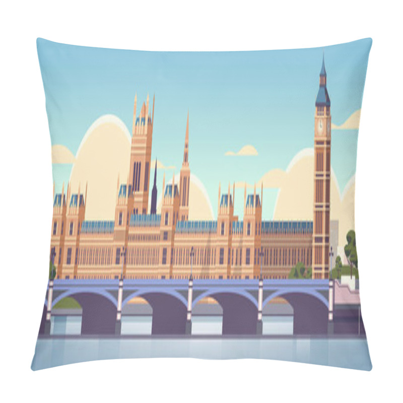 Personality  Beautiful United Kingdom Landmark Skyline Business Travel Tourism Concept Cityscape With Famous Buildings Horizontal Vector Illustration Pillow Covers