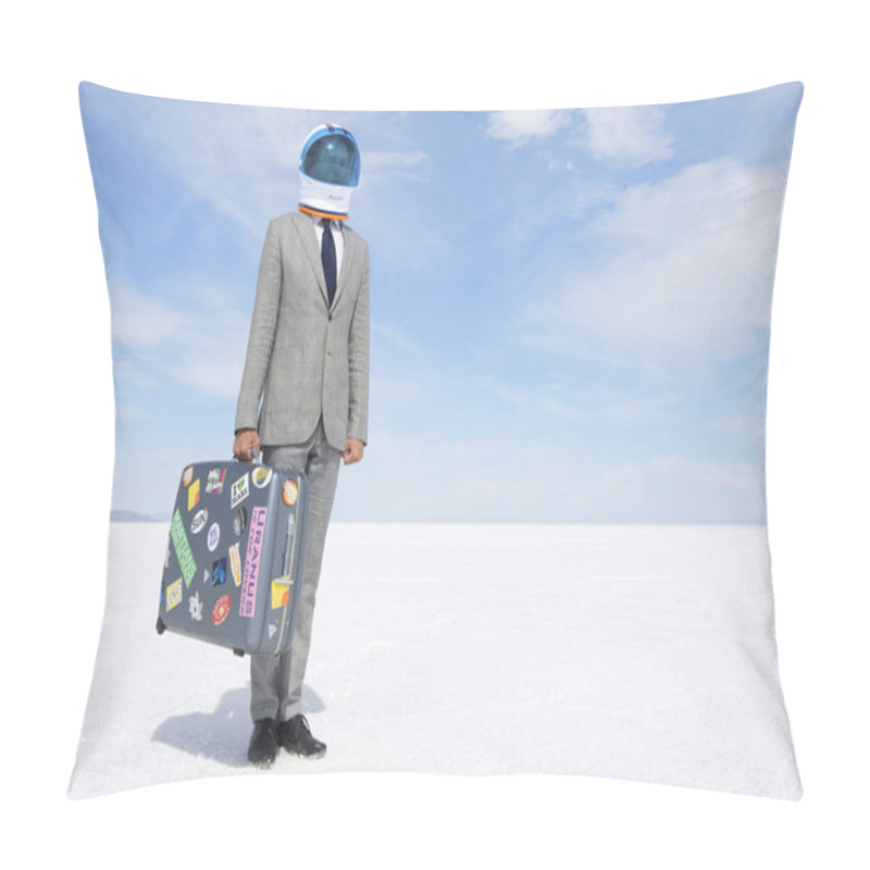 Personality  Space Tourist Businessman Traveling On Moon Voyage With Suitcase Pillow Covers