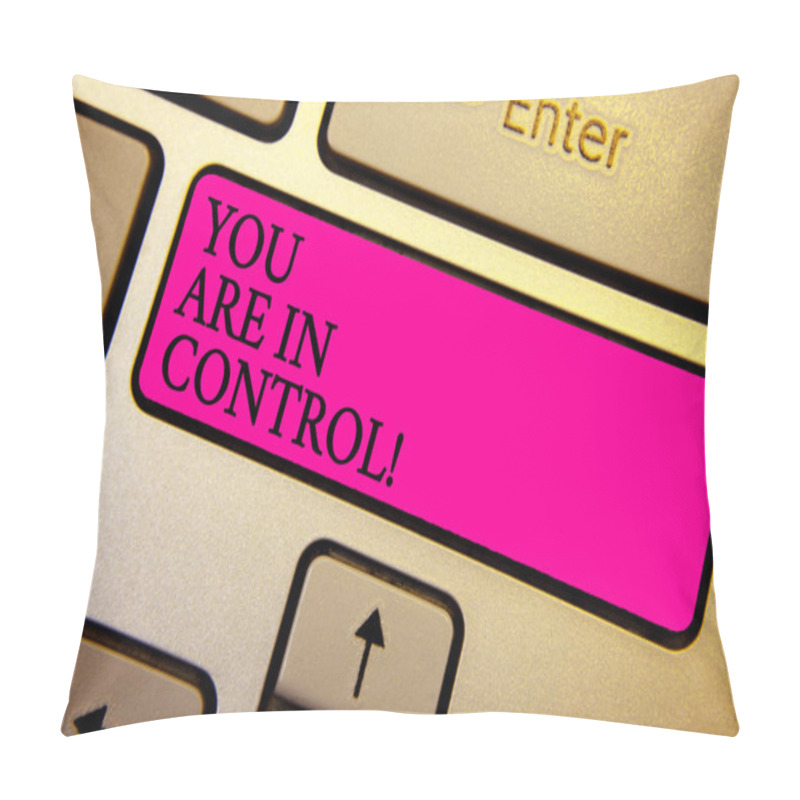 Personality  Handwriting Text You Are In Control. Concept Meaning Responsibility Over A Situation Management Authority Crystal Orange Computer Keyboard Pink Button Written Texts Enter Word Pillow Covers