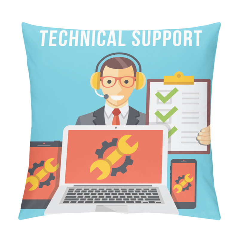 Personality  Technical Support Flat Illustration Concept Pillow Covers