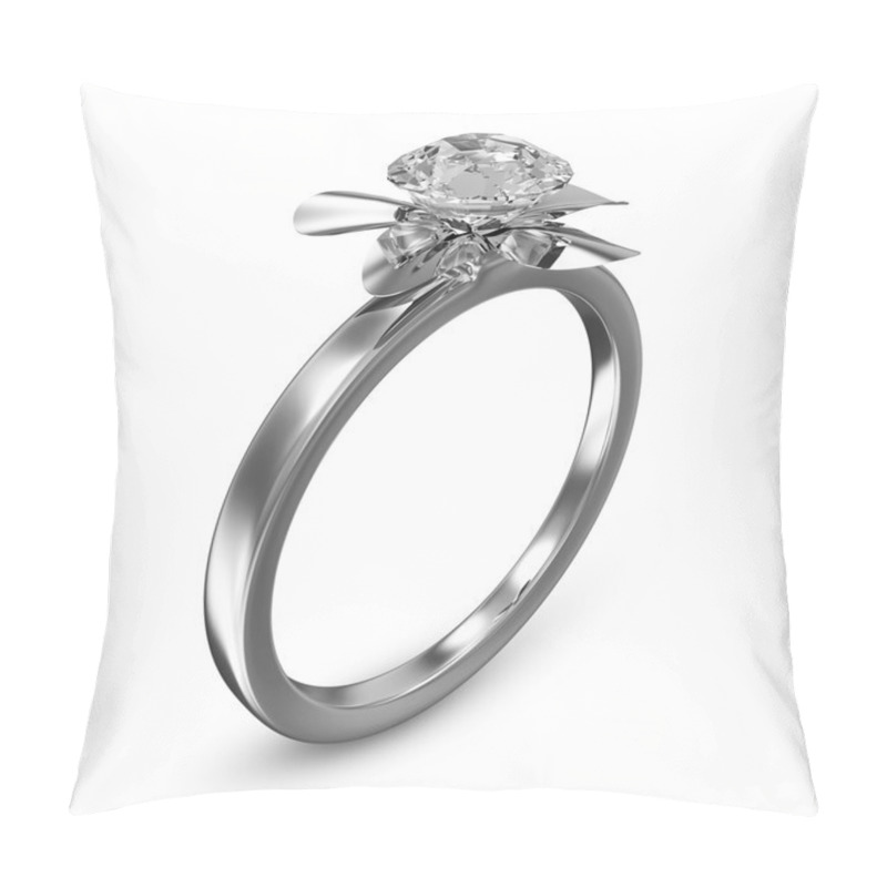 Personality  The Beauty Platinum Wedding Ring With Diamond On White Background Pillow Covers