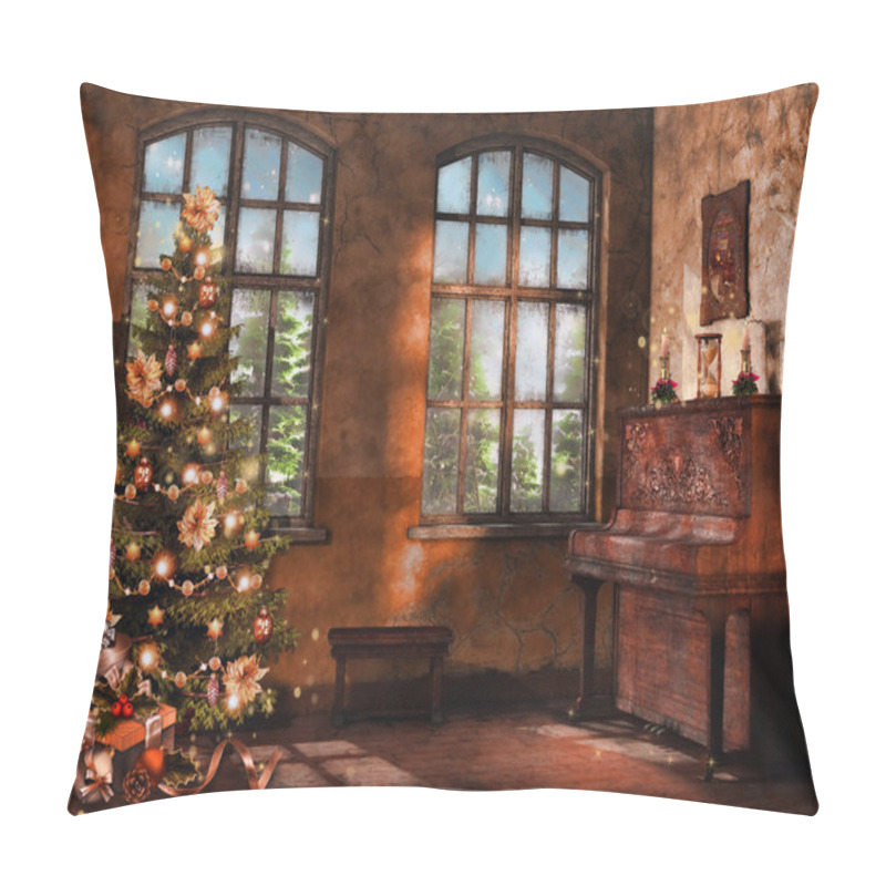 Personality  Room With A Piano And Christmas Tree Pillow Covers