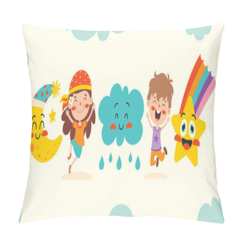 Personality  Cute Cartoon Weather Characters Posing Pillow Covers