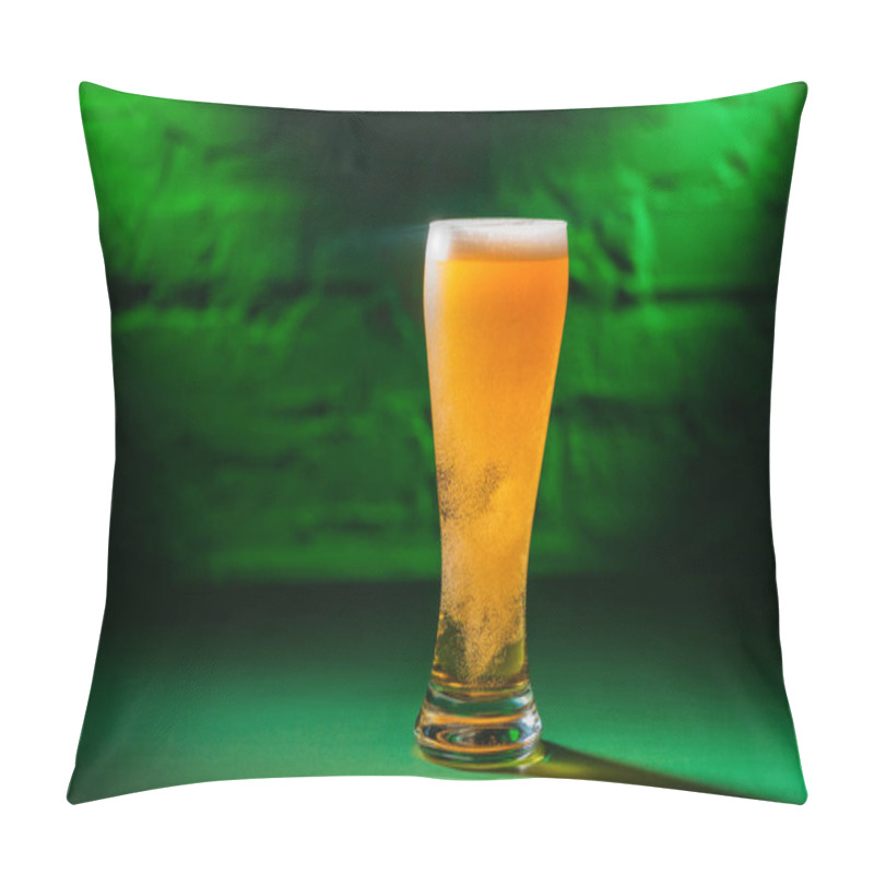 Personality  Close-up View Of Glass With Beer In Green Light, Saint Patricks Day Concept Pillow Covers