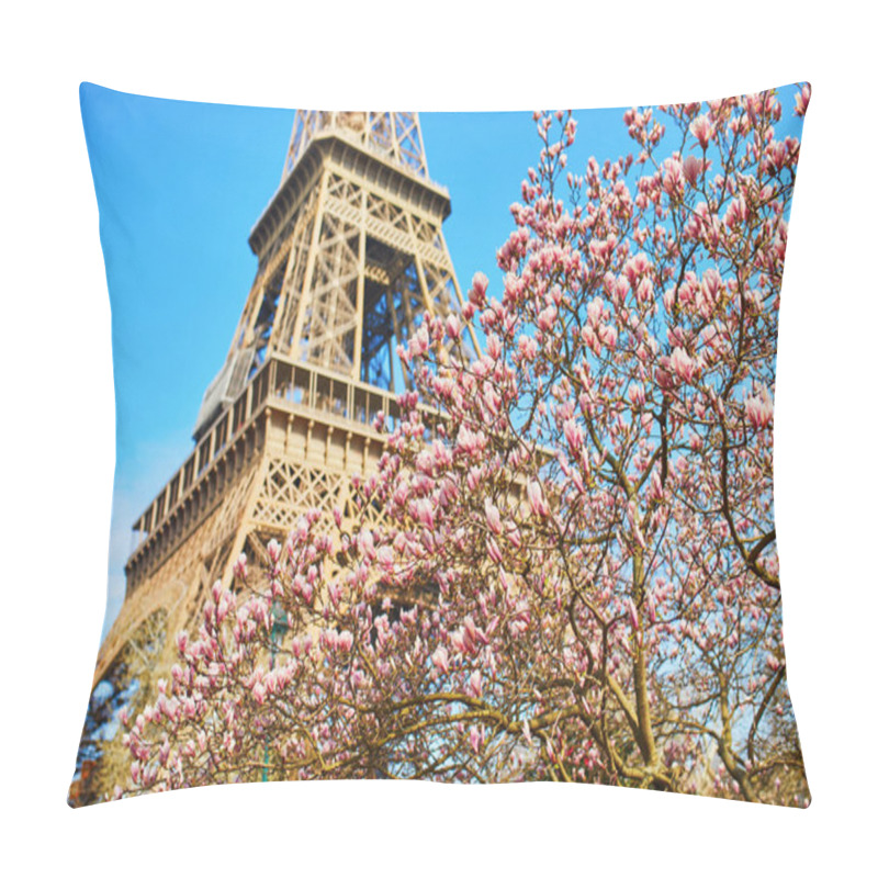 Personality  Eiffel Tower With Blooming Magnolia Spring Tree, Paris, France Pillow Covers