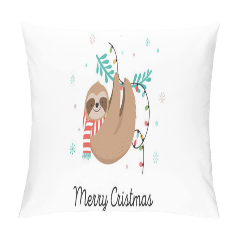 Personality  Cute Sloths, Funny Christmas Illustrations With Santa Claus Costumes, Hat And Scarfs, Greeting Cards Set, Banner Pillow Covers