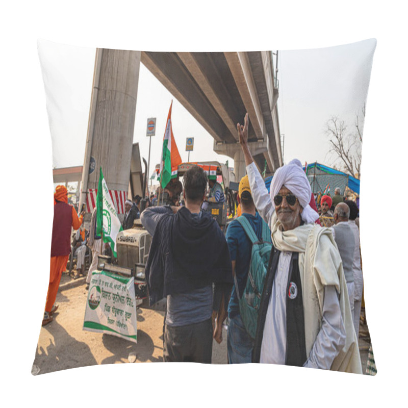 Personality  Huge Number Of Tractor With Indian Flag Going For Tractor Rally During Farmers Protest At Tikri Border,delhi, India. Pillow Covers