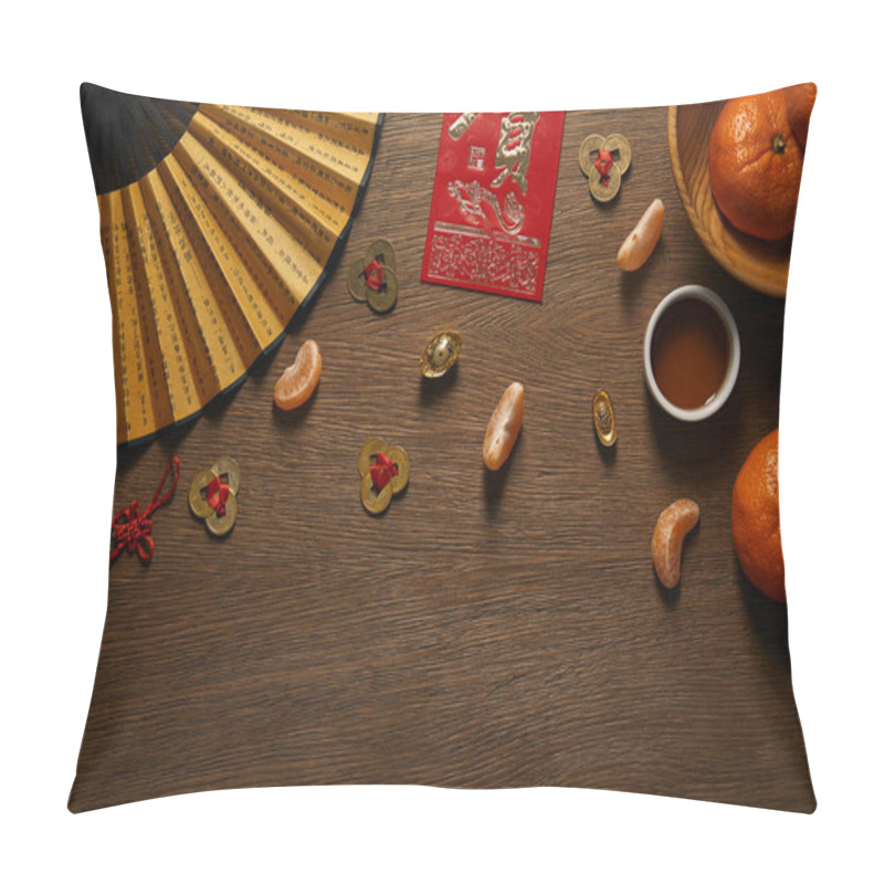 Personality  Top View Of Chinese New Year Composition On Wooden Surface Pillow Covers