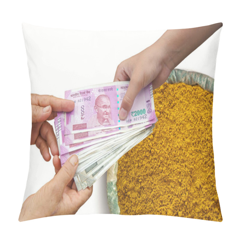 Personality  Indian Cash Money Changing Hands Between A Buyer And Farmer Pillow Covers