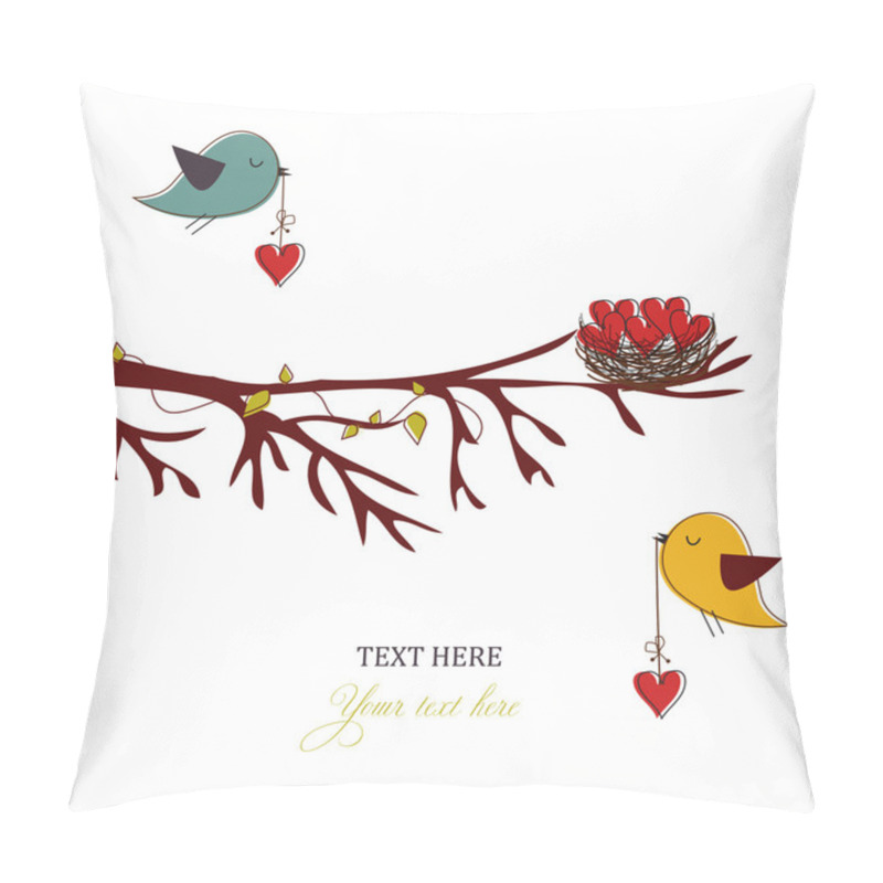 Personality  Card With Birds And Hearts Pillow Covers