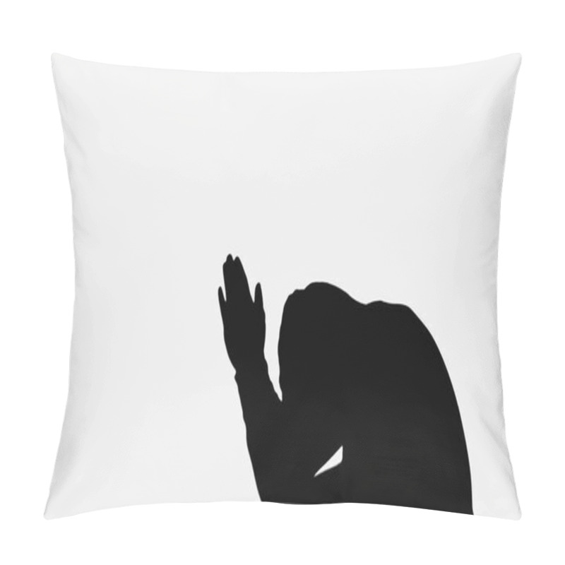 Personality  Silhouette Of Monk In Hood Praying With Bowed Head Isolated On White Pillow Covers