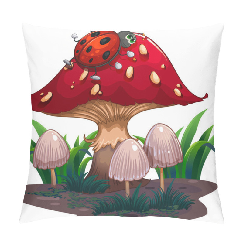 Personality  A Bug Crawling At The Red Giant Mushroom Pillow Covers