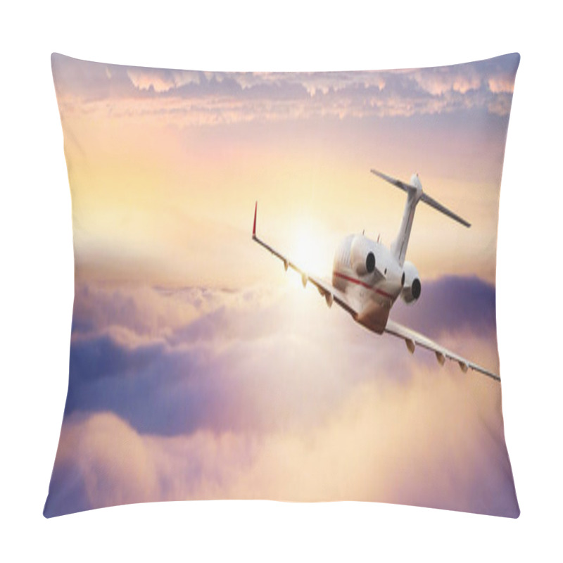 Personality  Private Jetplane Flying Above Clouds. Beautiful Sunset Sky. Pillow Covers