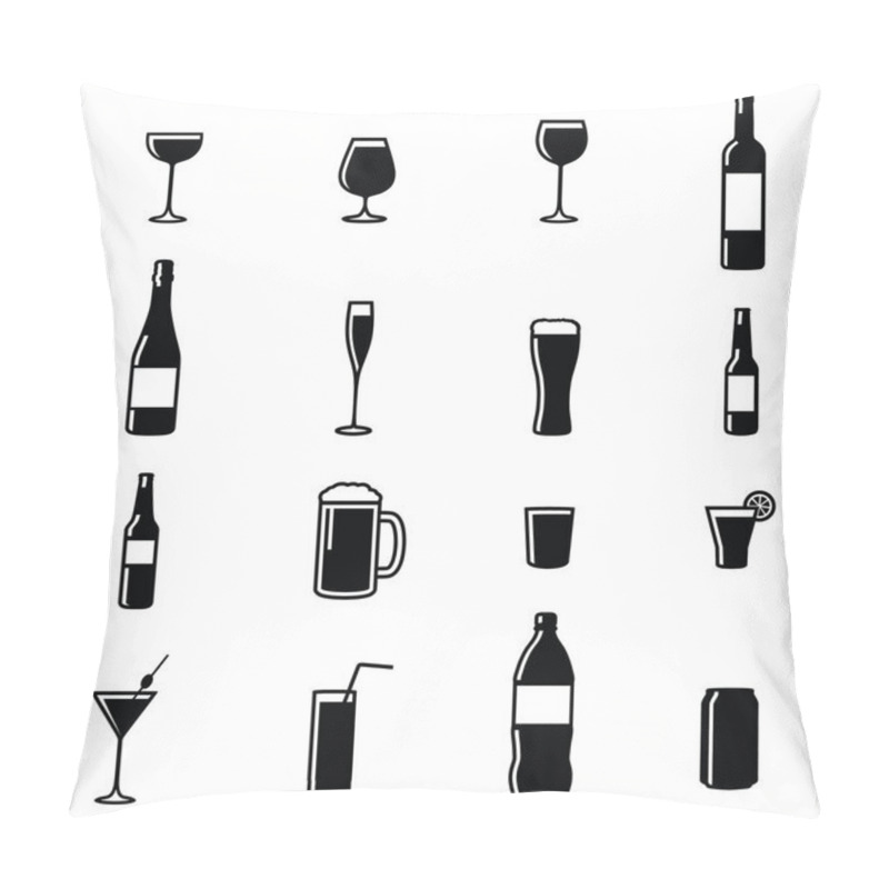 Personality  Set Of Sixteen Drinks Black & White Silhouette Vector Illustrations Pillow Covers