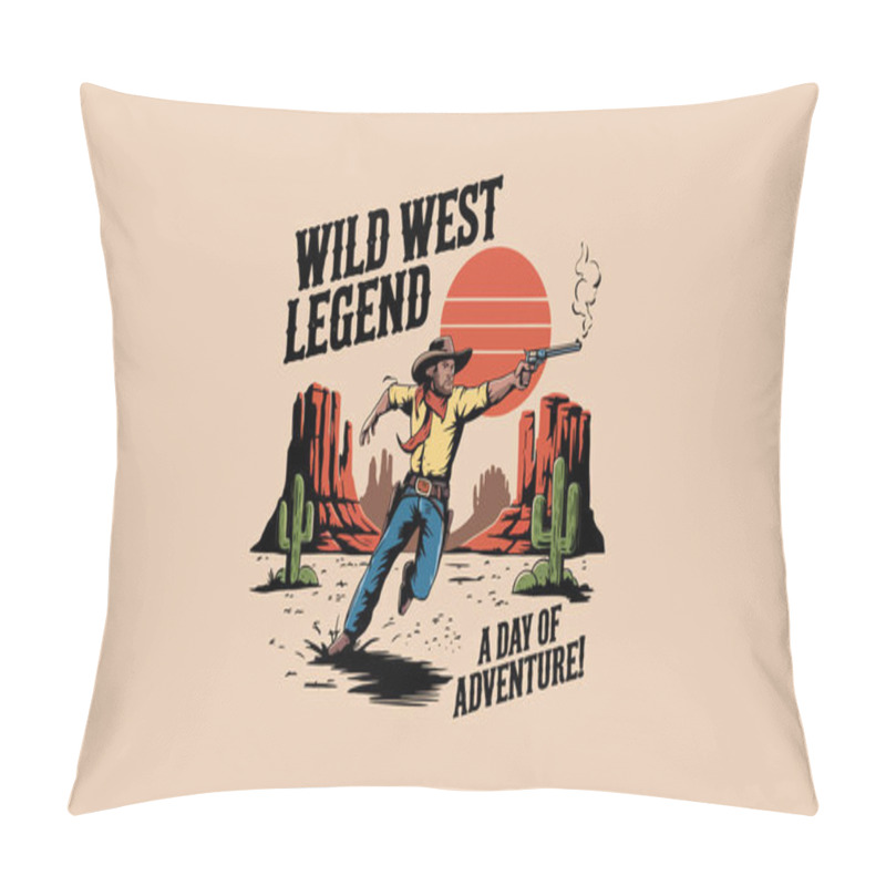 Personality  Wild West Legend Logo With Cowboy And Desert Landscape Pillow Covers