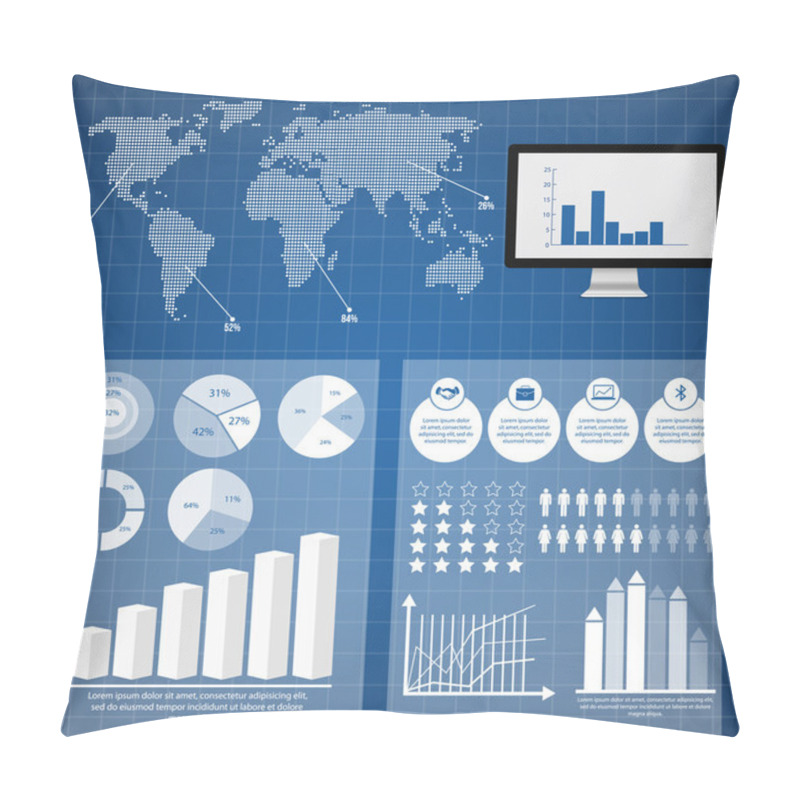 Personality  Retro Infographics Set. World Map And Information Graphics Pillow Covers