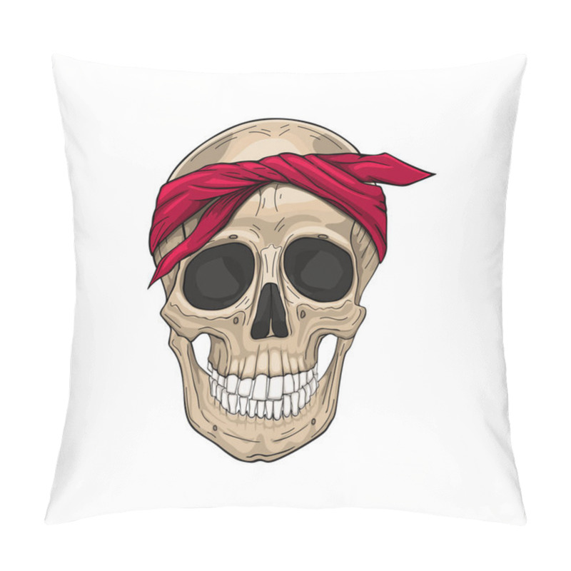 Personality  Skull Wearing Red Bandana. Vector Illustration Pillow Covers