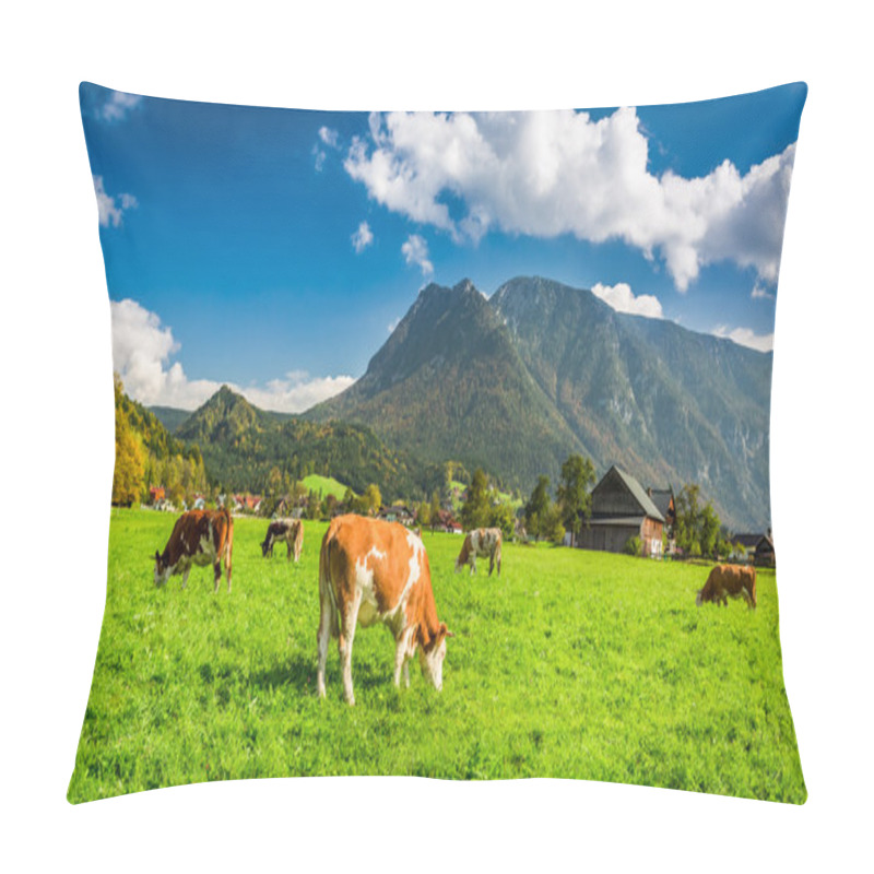 Personality  Herd Of Cows Grazing In Alps Pillow Covers