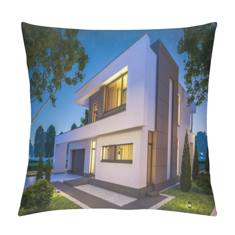 Personality  3d Rendering Of Modern House At Night Pillow Covers