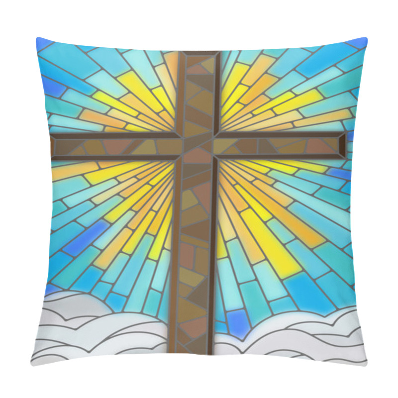 Personality  Illustration In Stained Glass Style To Cross On A Background Of Sky And Clouds Pillow Covers