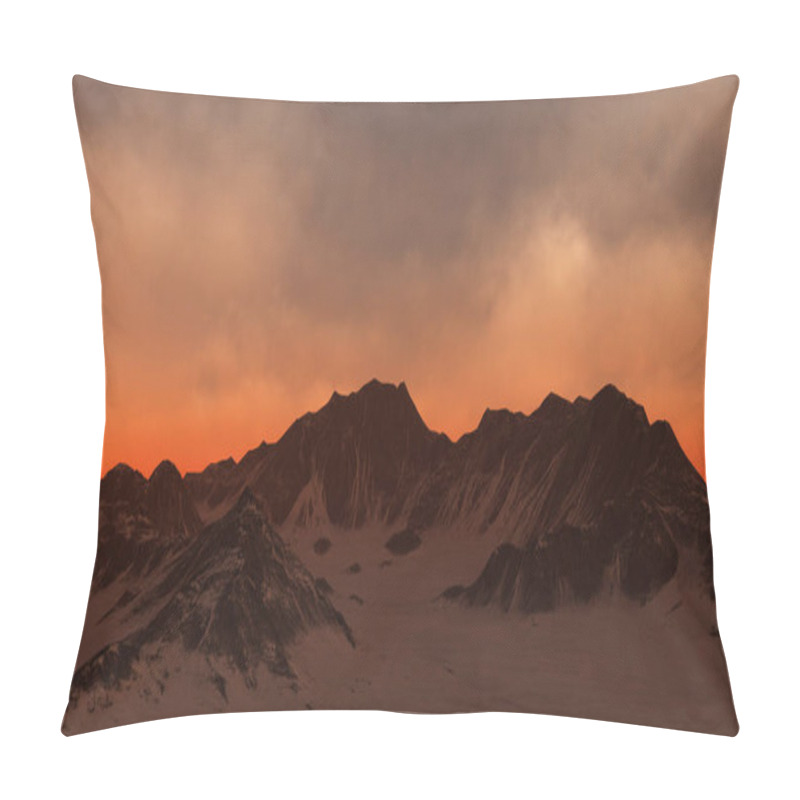 Personality  Winter Mountain Landscape With Cloudy Sky At Sunset. Digitally Generated Image. Pillow Covers