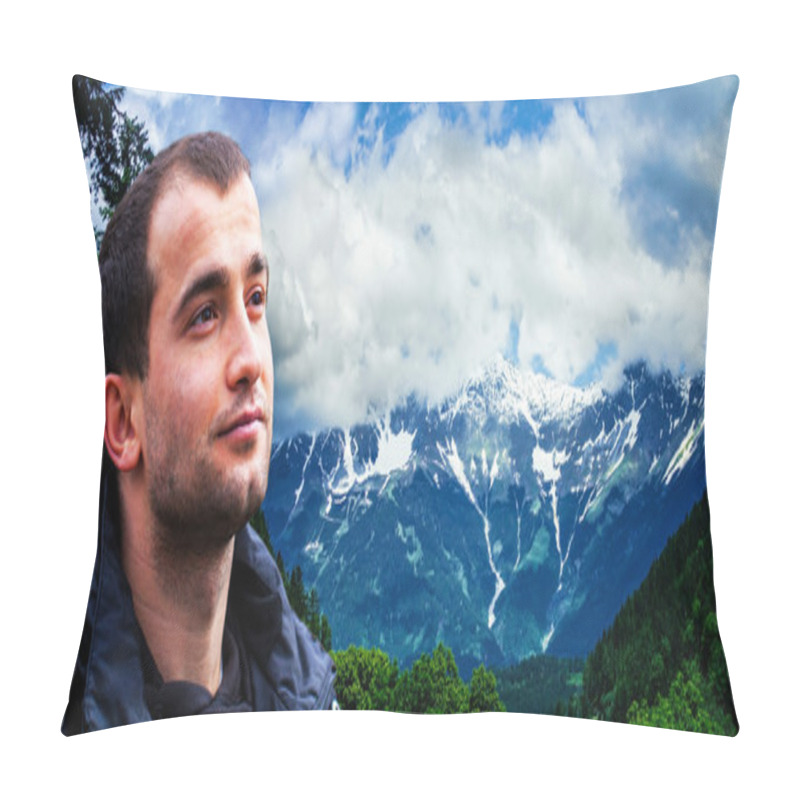 Personality  Young Man And Mountain Panorama Pillow Covers