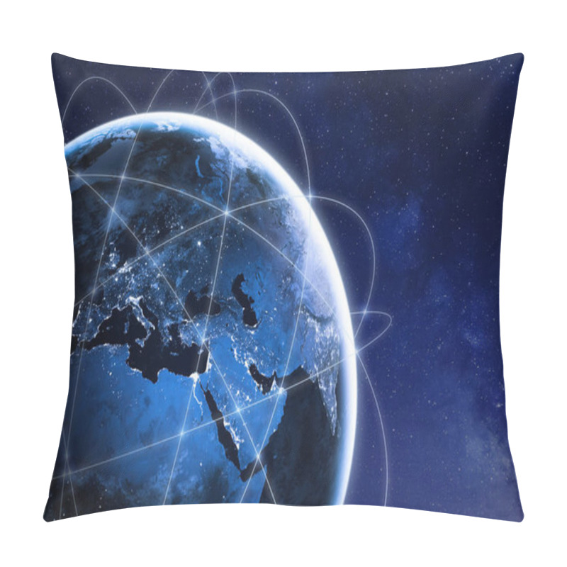 Personality  Global Connectivity Concept With Worldwide Communication Network Connection Lines Around Planet Earth Viewed From Space, Satellite Orbit, City Lights In Europe, Some Elements From NASA Pillow Covers