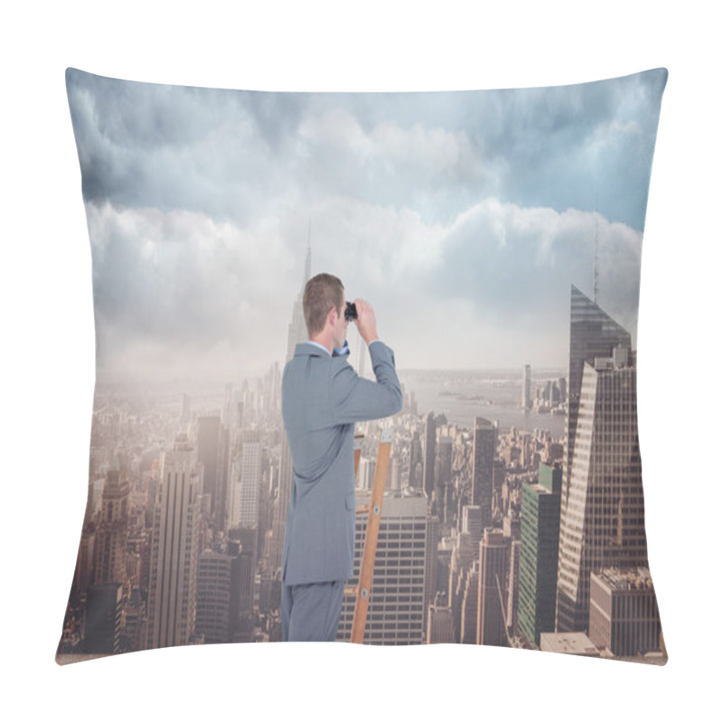 Personality  Businessman Looking On Ladder Pillow Covers