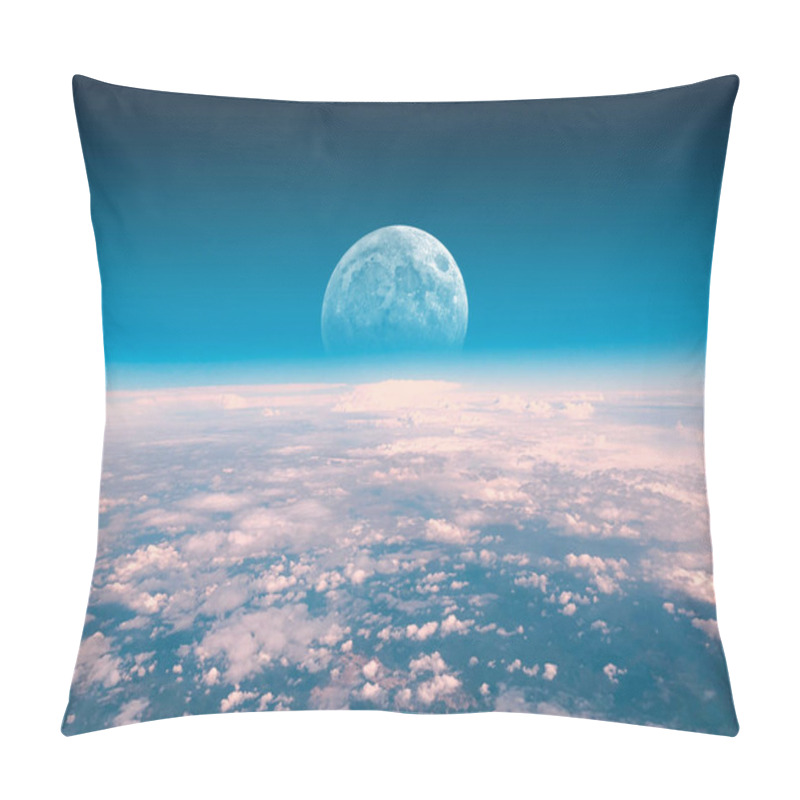 Personality  Half Moon Rising From The Earth Horizon Above The Clouds. My Ast Pillow Covers