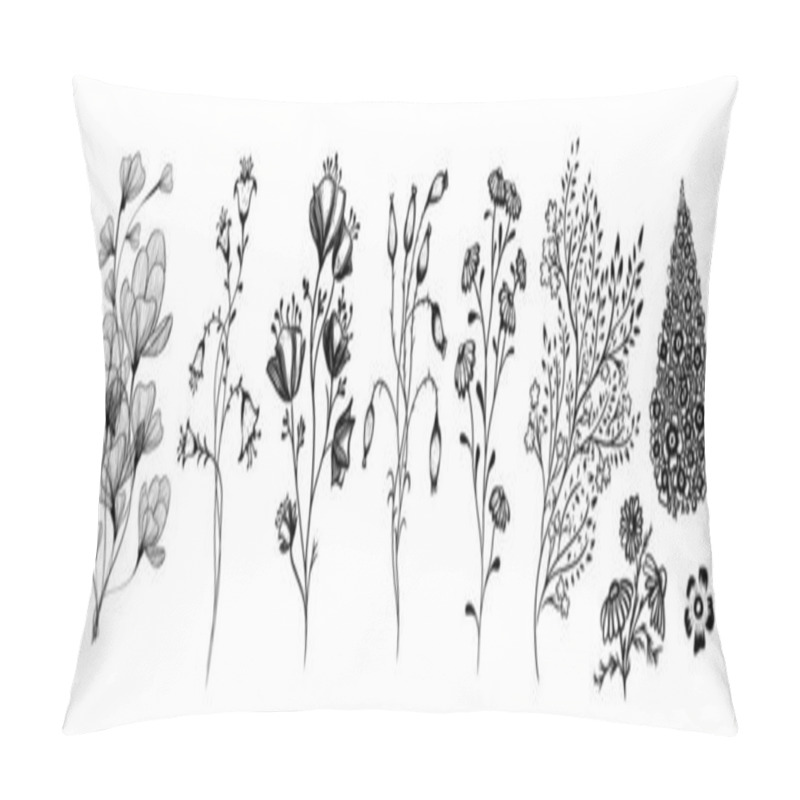 Personality  A Set Of Monochrome Wildflowers. Vector Illustration Pillow Covers